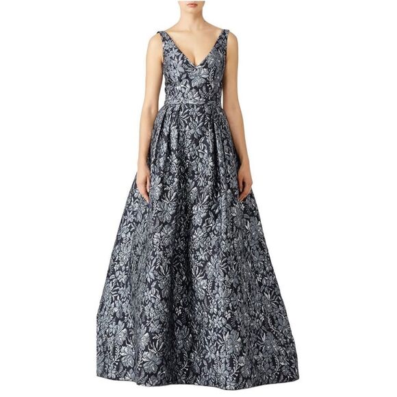 Theia Silver Jacquard Gown Size 0 - Picture 1 of 5